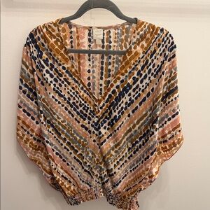 Elegant V-Neck Blouse with Dot Pattern